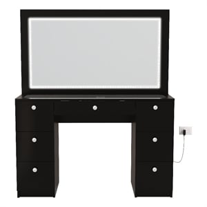 Boahaus Seraphine Black Vanity LED Lights 7 Drawers Mirror Crystal Ball Knobs