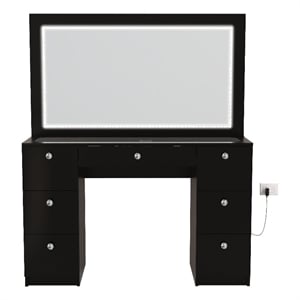 Boahaus Seraphine Black Vanity LED Lights 7 Drawers Mirror Crystal Knobs