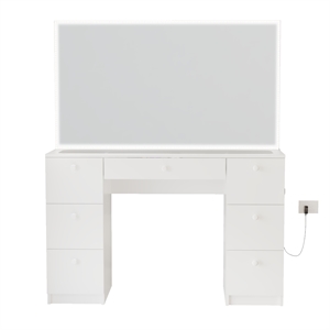 Boahaus Seraphine White Vanity Lights 7 Drawers Wide Mirror Basic Knobs