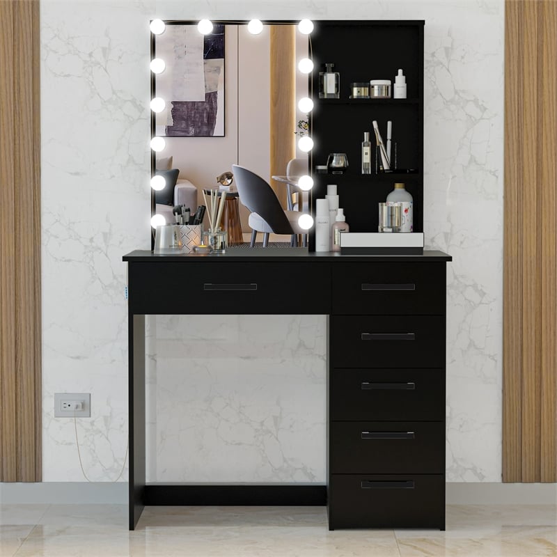 Boahaus Xanthe Lighted Vanity Table (Black)