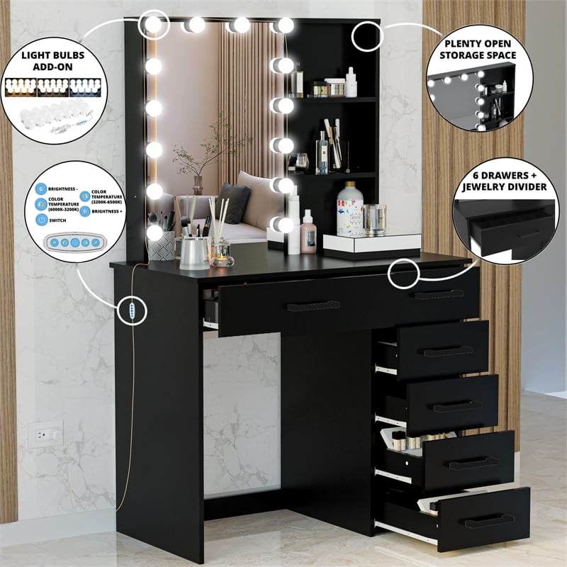 Boahaus Xanthe Lighted Vanity Table (Black)
