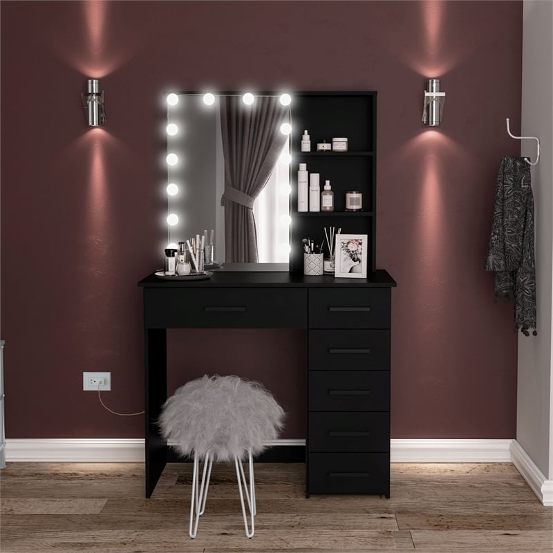 Boahaus Xanthe Lighted Vanity Table (Black)