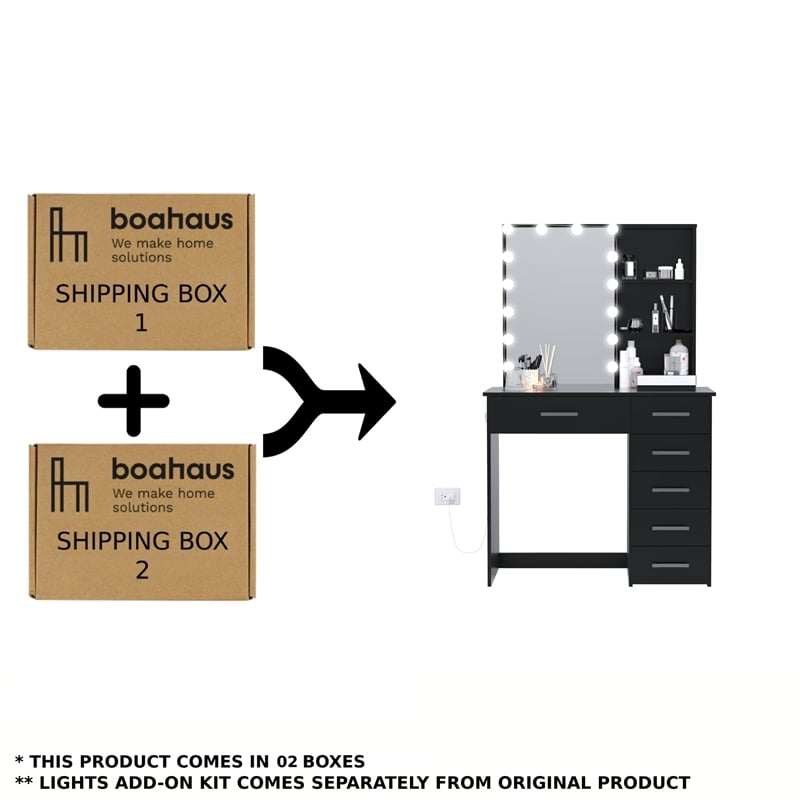 Boahaus Xanthe Lighted Vanity Table (Black)