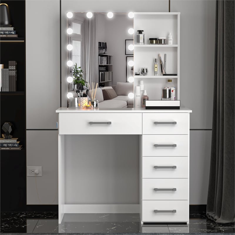 Boahaus Xanthe Lighted Vanity Table (White)