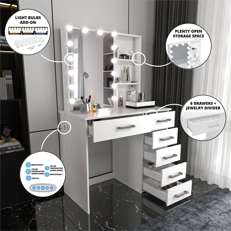 Boahaus Xanthe Lighted Vanity Table (White)
