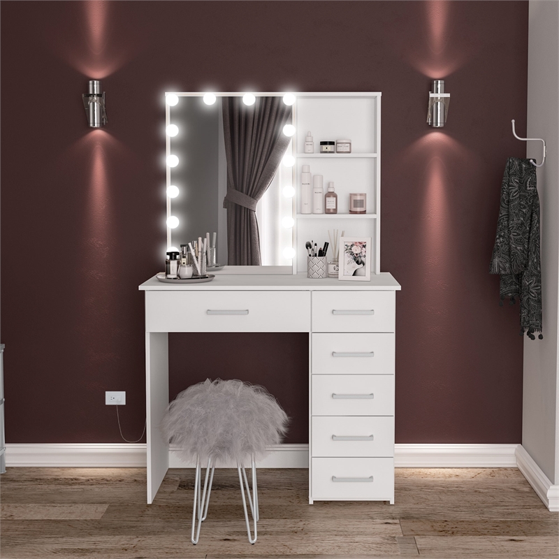 Boahaus Xanthe Lighted Vanity Table (White)