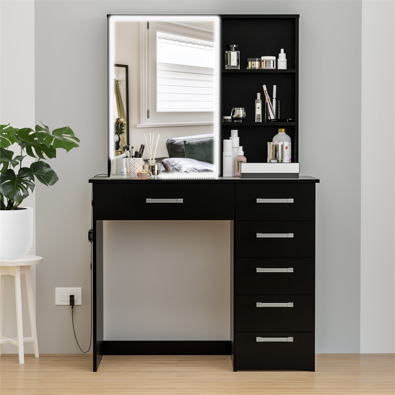 Boahaus Flora Lighted Vanity Table (Black)