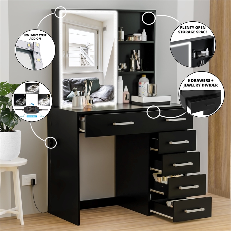 Boahaus Flora Lighted Vanity Table (Black)