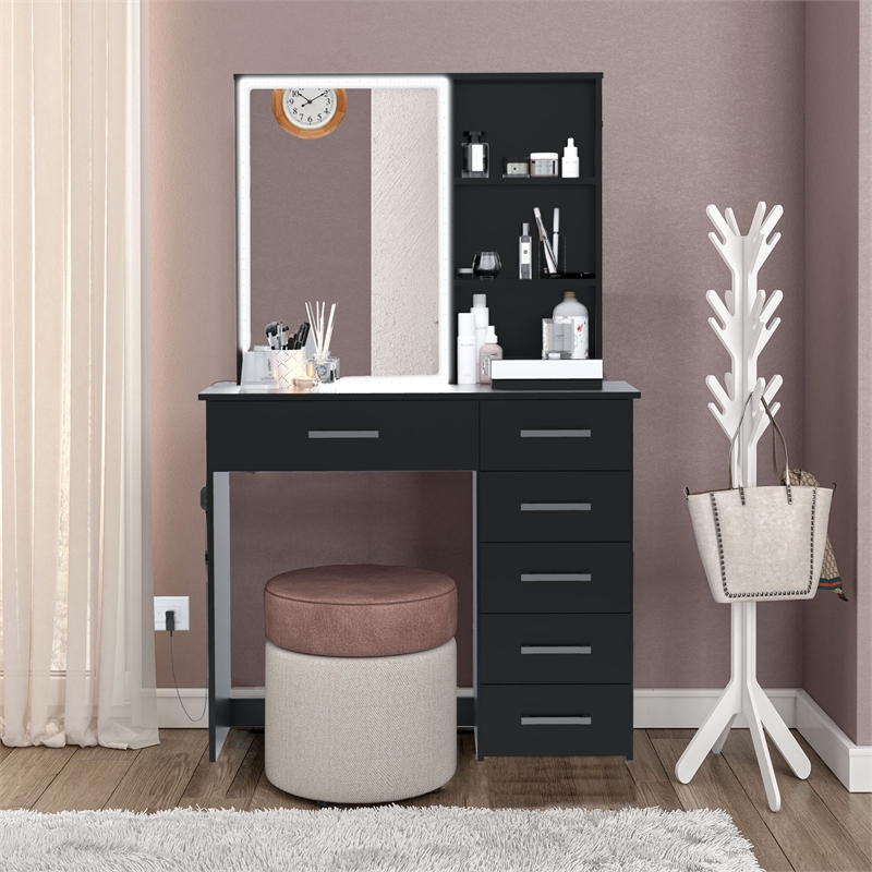 Boahaus Flora Lighted Vanity Table (Black)