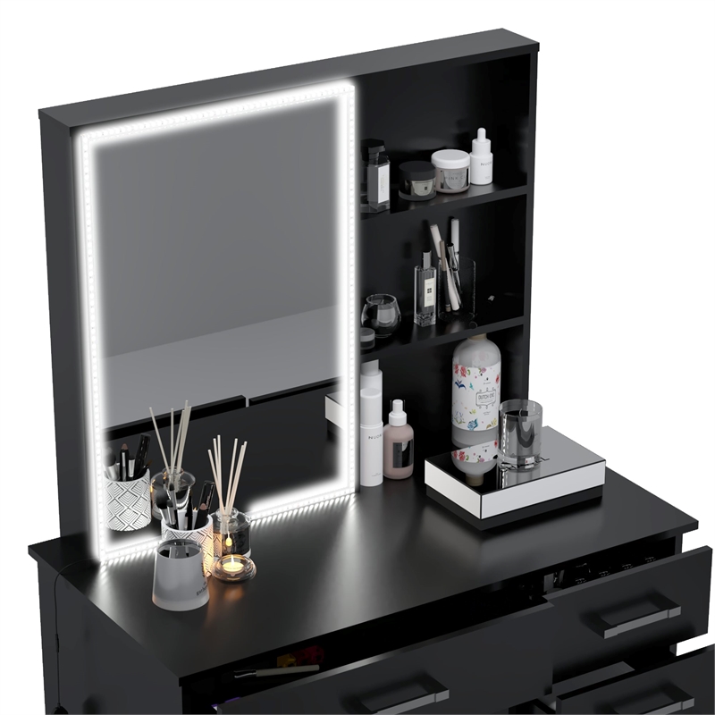 Boahaus Flora Lighted Vanity Table (Black)