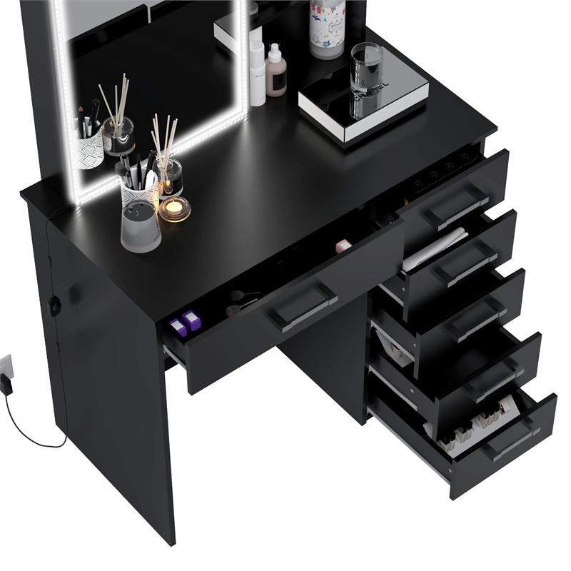 Boahaus Flora Lighted Vanity Table (Black)