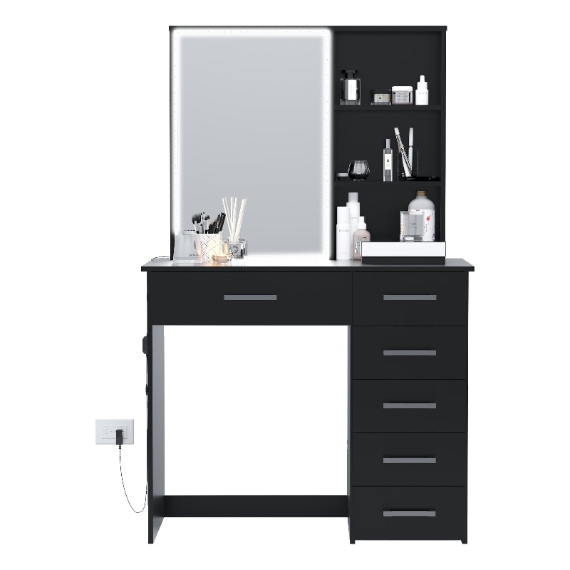 Boahaus Flora Lighted Vanity Table (Black)