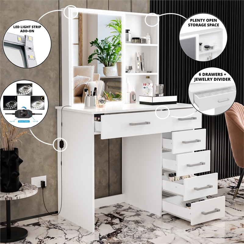 Boahaus Flora Lighted Vanity Table (White)