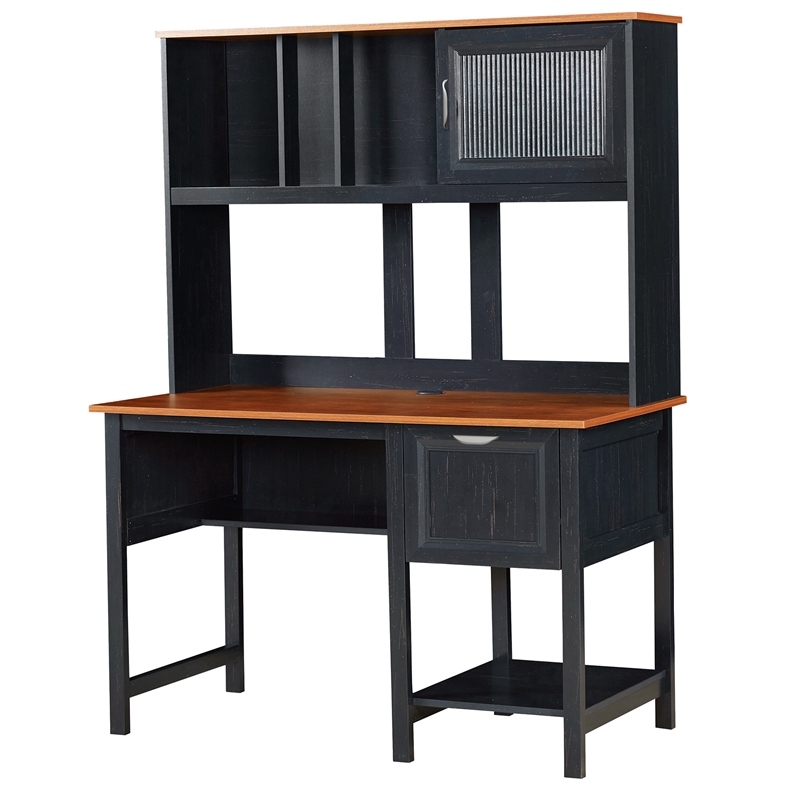 Saint Birch Modern Wood Writing Desk with Hutch in Antique Black/Maple