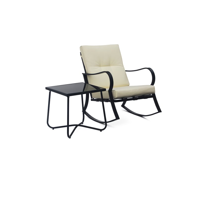Saint Birch 3-Piece Aluminum Rocking Chair with End Table in Off White/Black