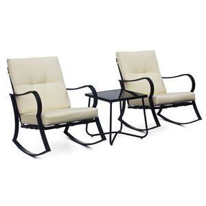 saint birch 3-piece aluminum rocking chair with end table in off white/black