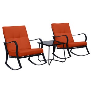 saint birch 3-piece aluminum rocking chair with end table in orange/black