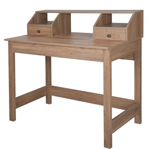 saint birch 2-drawer traditional wood desk with hutch in oak brown