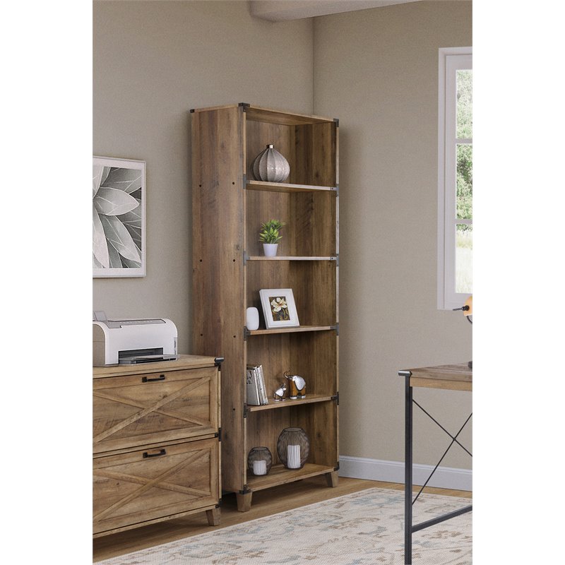 Saint Birch 5-Shelf Rectangular Modern Wood Bookcase in Rustic Oak