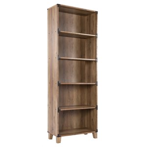 saint birch 5-shelf rectangular modern wood bookcase in rustic oak