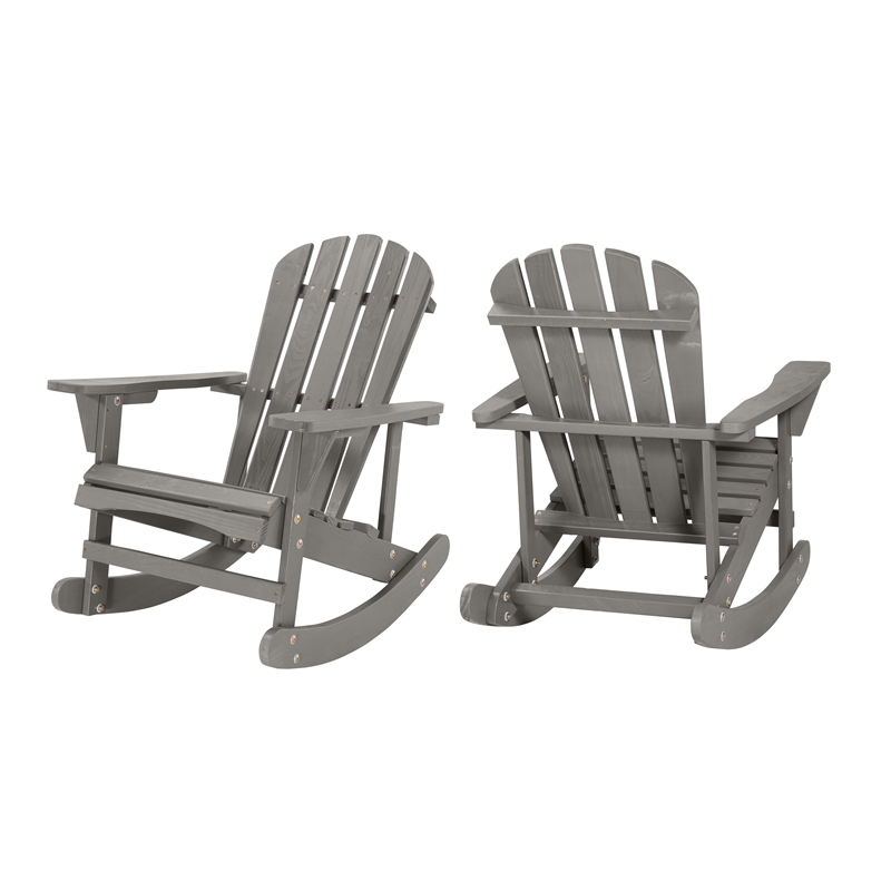 Saint Birch Waterfall Farmhouse Wood Adirondack Rocking Chair in Gray