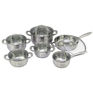 saint birch 12-piece modern stainless steel cookware set in metallic silver