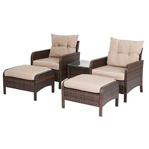 saint birch 5-piece wicker / rattan patio set with cushions in taupe/brown