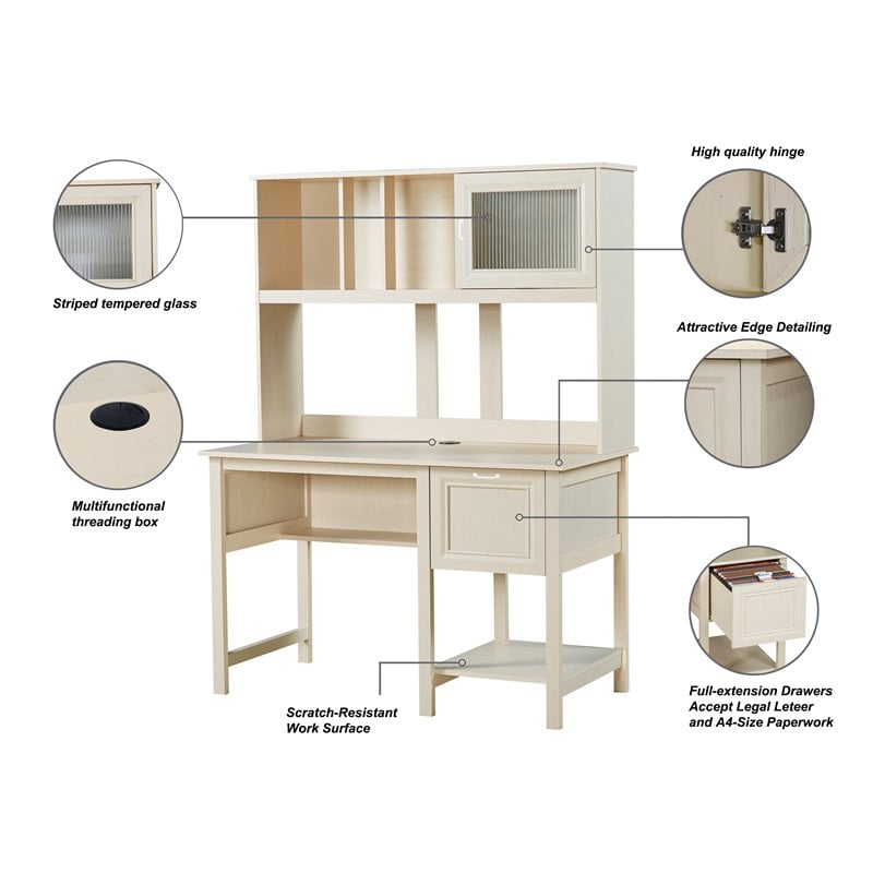 Saint Birch Ansel Modern Wood Writing Desk with Hutch in Antique White