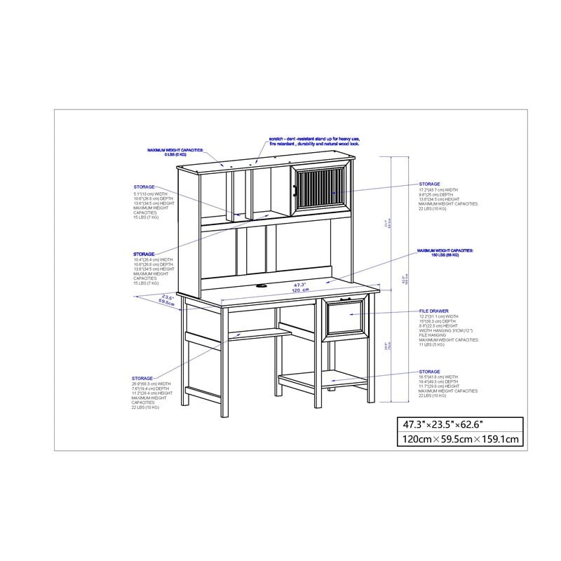 Saint Birch Ansel Modern Wood Writing Desk with Hutch in Antique White