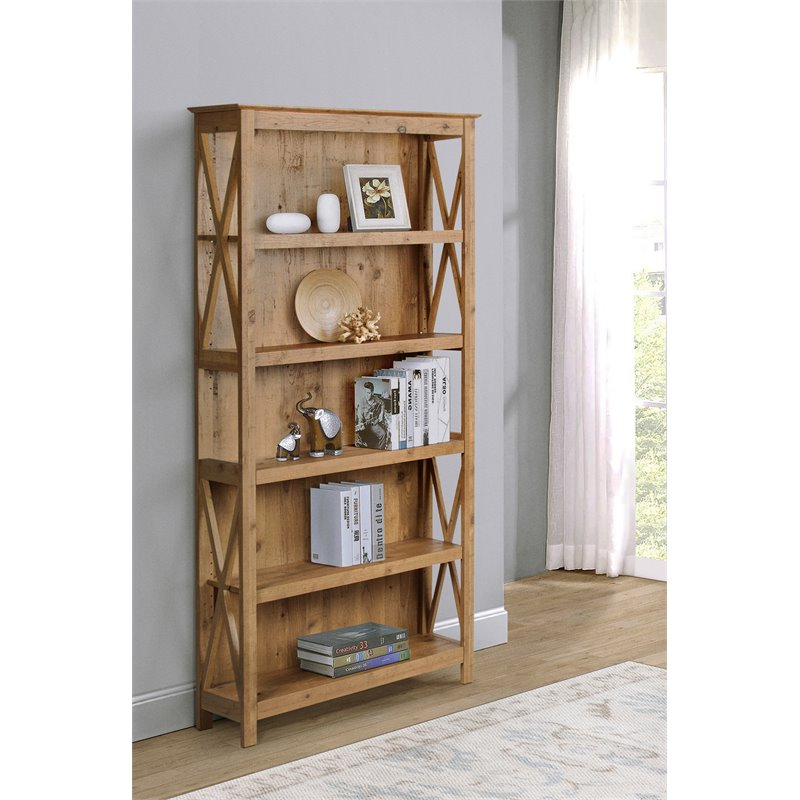 Saint Birch Houston 5-Shelf Transitional Wood Bookcase in Rustic Brown
