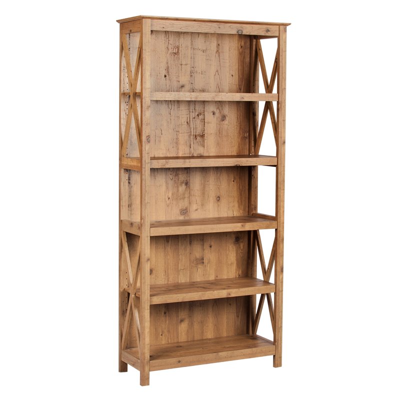 Saint Birch Houston 5-Shelf Transitional Wood Bookcase in Rustic Brown