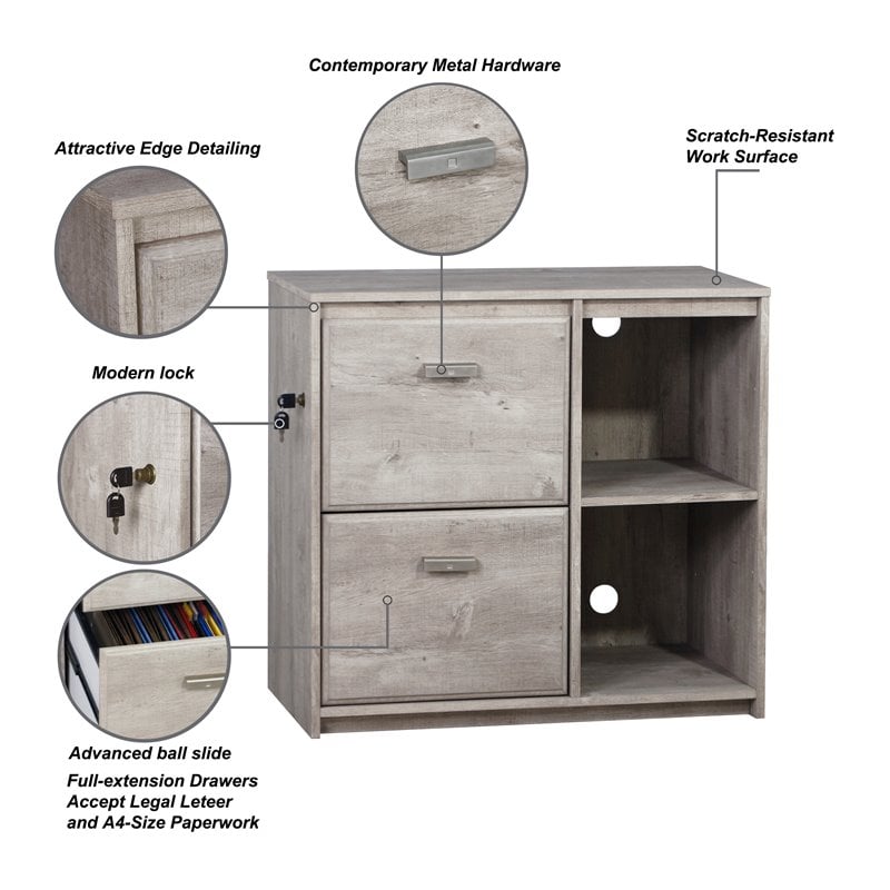 Saint Birch Elma 2-Drawer Modern Wood File Cabinet in Washed Gray