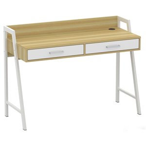 Saint Birch Fenton 2-Drawer Modern Wood Writing Desk in Natural and White