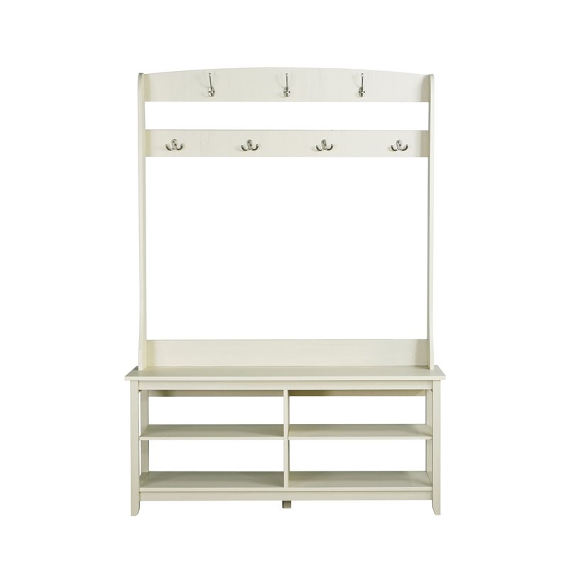 Saint Birch Hawksbury Modern Wood Hall Tree & Shoe Bench in Antique White