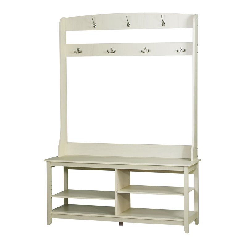 Saint Birch Hawksbury Modern Wood Hall Tree & Shoe Bench in Antique White