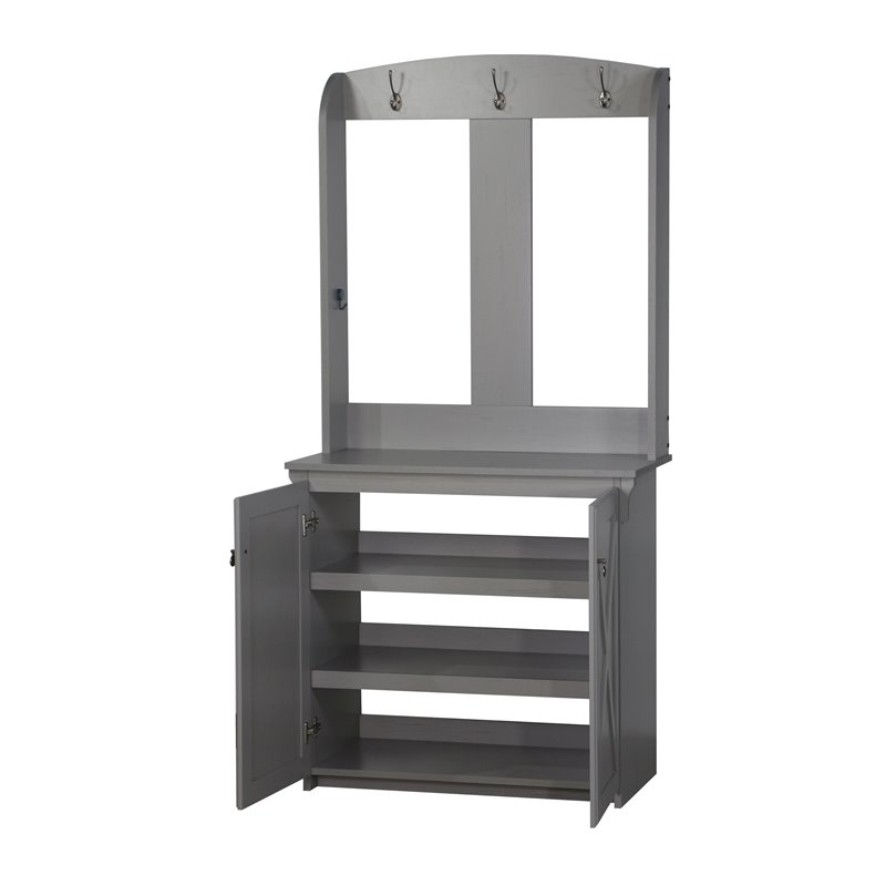 Saint Birch Hawksbury Farmhouse Wood Hall Tree & Cabinet in Gray