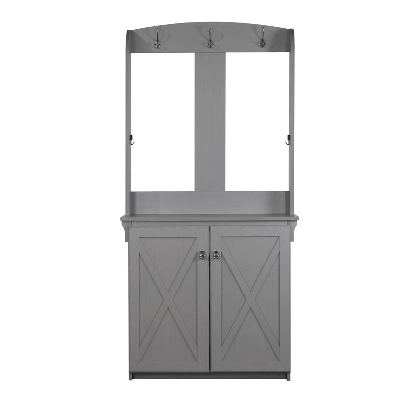 Saint Birch Hawksbury Farmhouse Wood Hall Tree & Cabinet in Gray