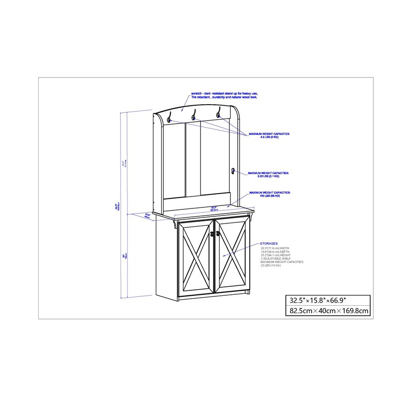 Saint Birch Hawksbury Farmhouse Wood Hall Tree & Cabinet in Gray