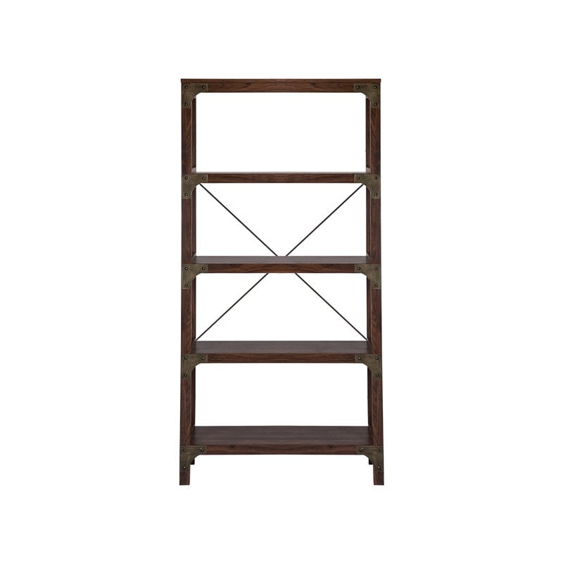 Saint Birch Logan 4-Shelf X-Cross Modern Wood Bookcase in Walnut