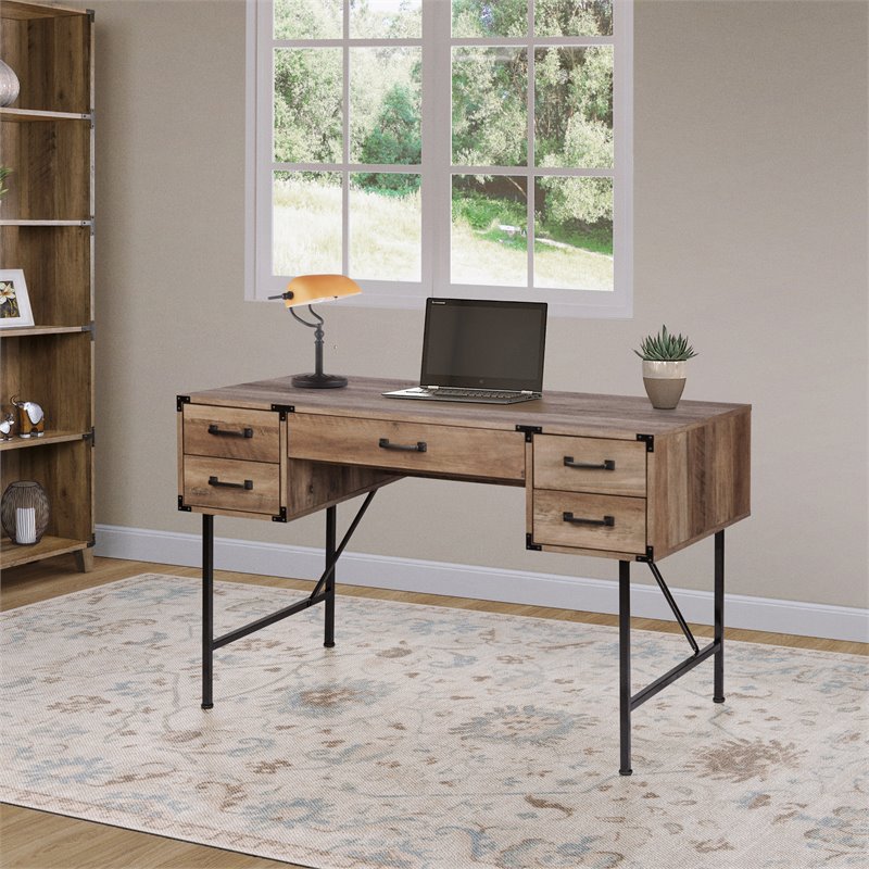 Saint Birch Oxford 5-Drawer Transitional Wood Writing Desk in Rustic Oak