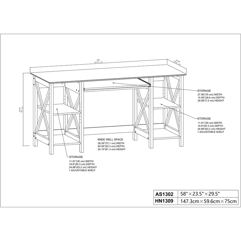 Saint Birch Honduras X-Cross Farmhouse Wood Writing Desk in Washed Gray