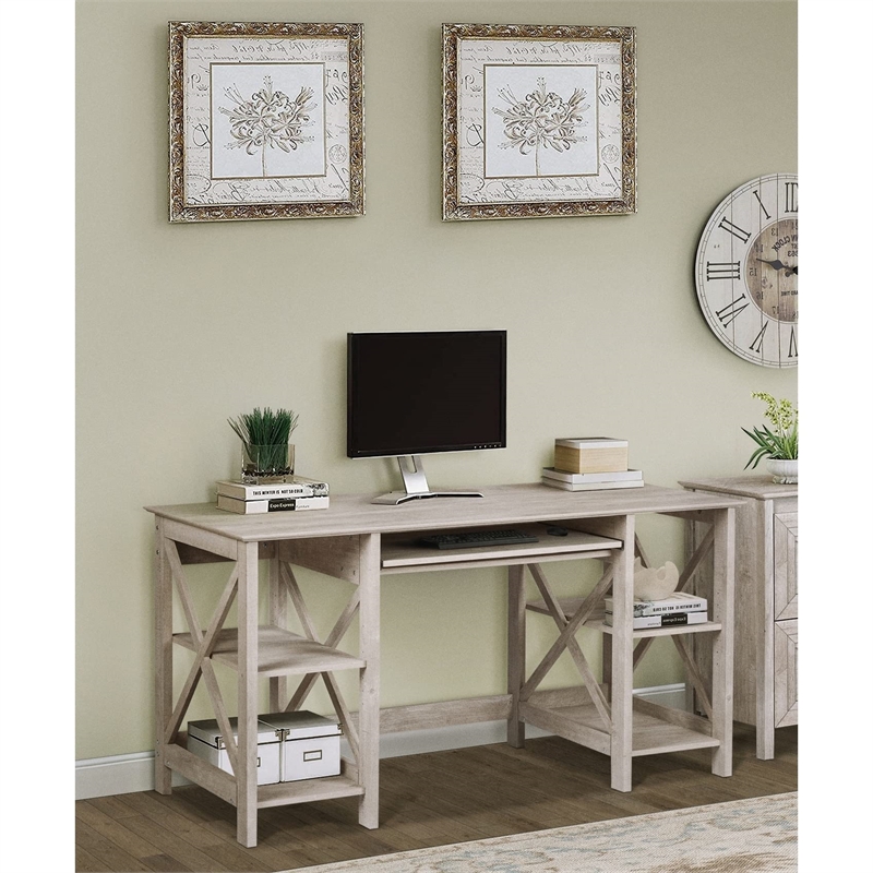 Saint Birch Honduras X-Cross Farmhouse Wood Writing Desk in Washed Gray