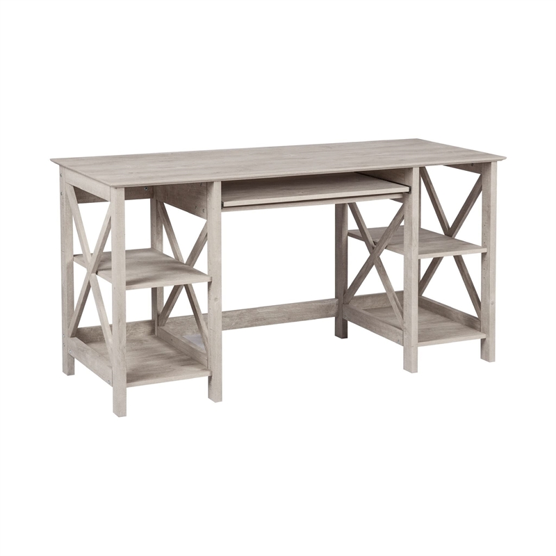 Saint Birch Honduras X-Cross Farmhouse Wood Writing Desk in Washed Gray