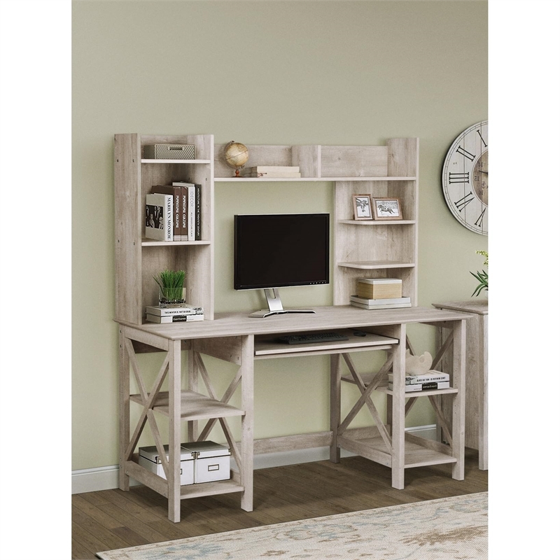 Saint Birch Honduras X-Cross Farmhouse Wood Writing Desk in Washed Gray