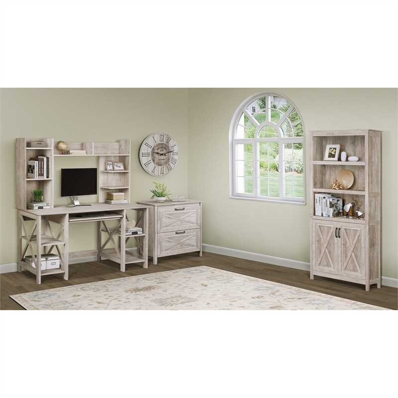 Saint Birch Honduras X-Cross Farmhouse Wood Writing Desk in Washed Gray