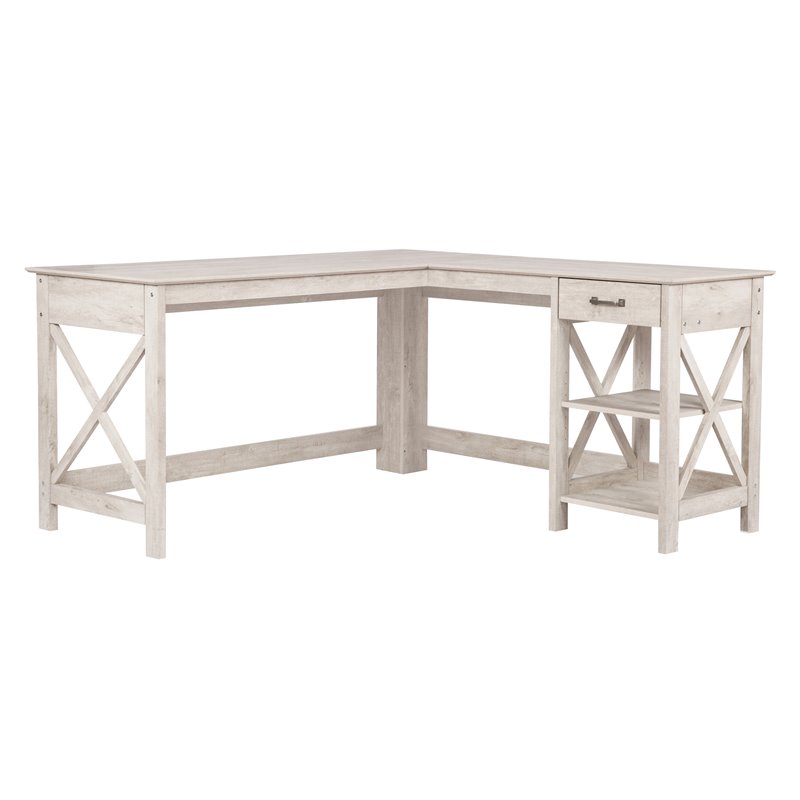 Saint Birch Honduras L-Shaped Farmhouse Wood Writing Desk in Washed Gray