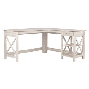 Saint Birch Honduras L-Shaped Farmhouse Wood Writing Desk in Washed Gray