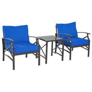 saint birch luxi 3-piece modern metal lounge chairs with end table in brown/blue