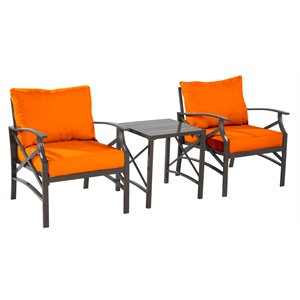 saint birch luxi 3-piece metal lounge chairs with end table in dark brown/orange