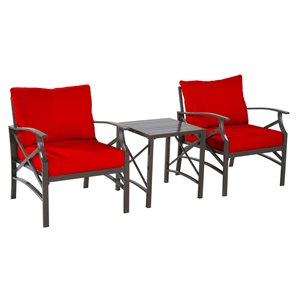 saint birch luxi 3-piece metal lounge chairs with end table in dark brown/red